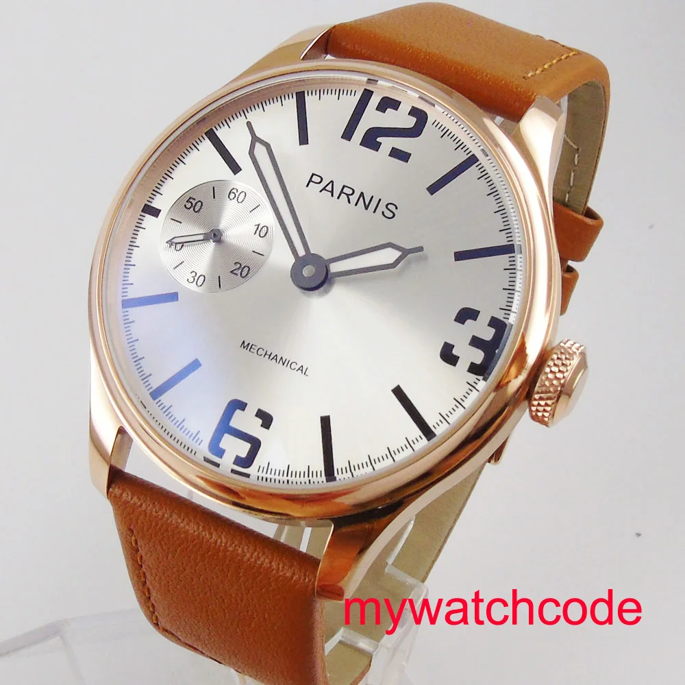 

44mm Parnis silver dial rosegold 316L stainless steel watch case 6497 hand winding movement men's watch Relogio Masculino