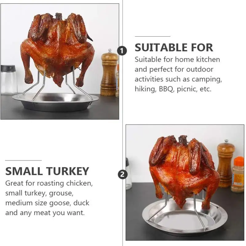 Chicken Roaster Rack with Bowl Carbon Steel Beer Can Chicken Turkey Roaster BBQ Grill Rack Stand Holder Tray