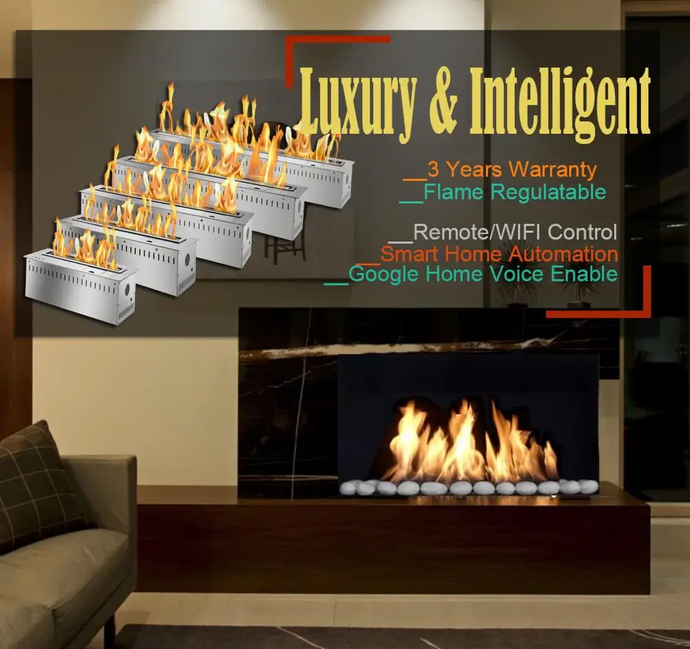 Inno living 24 inch electric fireplace insert 2 sided wifi knx home automation fireplace