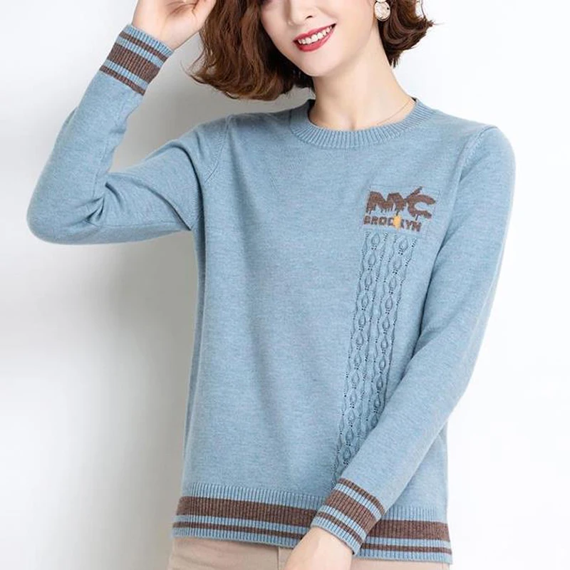 Women Sweater 2022 New Arrival Winter Short Fashion Wool Pretty Letter Stripe Female Knitted Pullover Korean Style A75