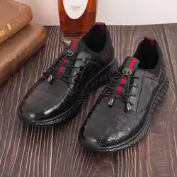 Genuine crocodile skin belly leather men fashion shoe sneaker with cow skin lining leisure sport black alligator skin men shoe