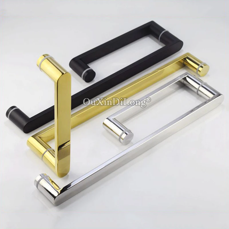 New 2PCS 304 Stainless Steel L Shower Sliding Door Handles Glass Door Push Pull Handle Towel Bar Polished Chrome/Gold/Dumb Black