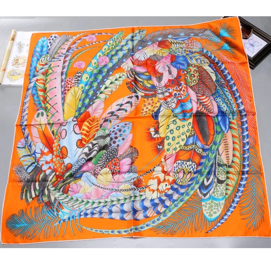 Feathers Print 100% Silk Scarf Shawl Wraps Foulard Square Fashion Clothing Accessories 35\