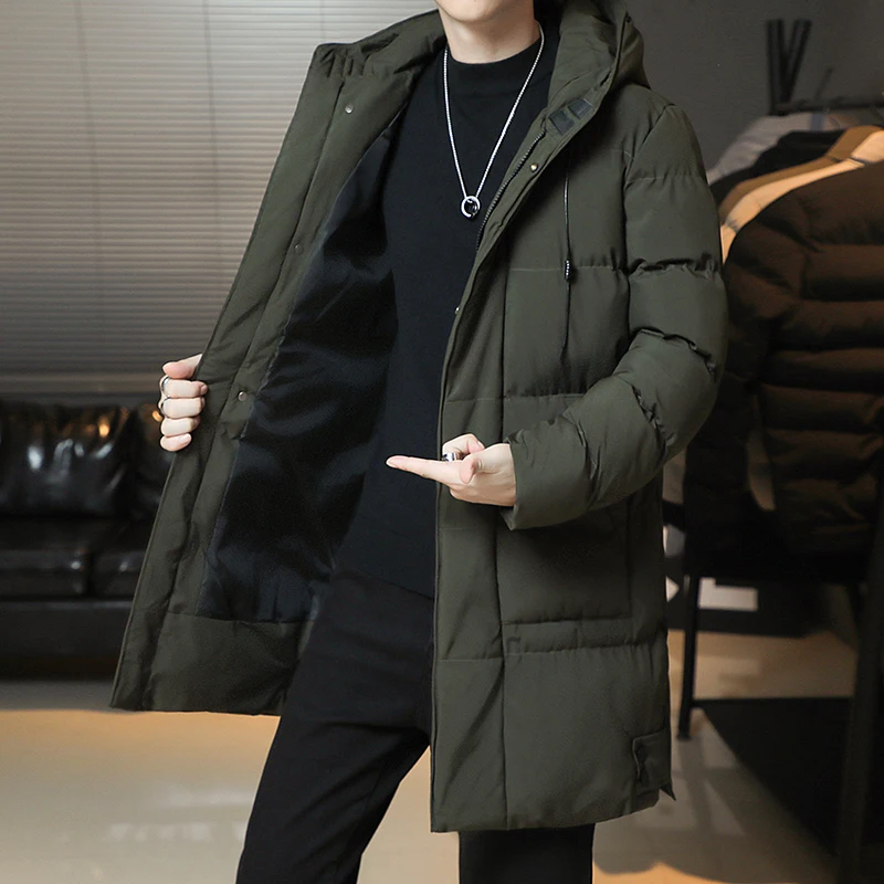 New Winter Fashion Youth Middle And Long Clothes Men'S Korean Version Popular Bread Down Cotton Thickened Warm Coat Boy