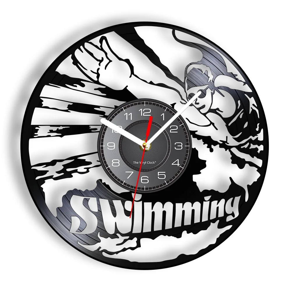 Swimming Pool Modern Art Silent Wall Clock For Natatorium Exercise Vinyl Record Decor Swimmer Sports Home Decor Disk Crafts