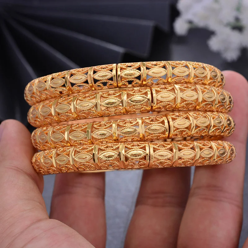 

4Pcs/lot African Gold Color Bangles for Women Dubai Jewelry Ethiopian Bangle Arab Bracelets,Bridal Gift/Mom Present