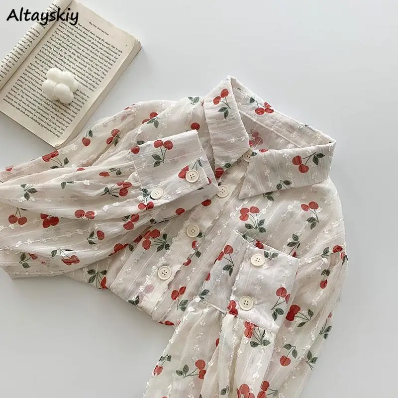 

Floral Shirts Women Sweet Long Sleeve Turn-down Collar Lovely Design Girls Fashion Spring All-match Tops Korean Style Elegant