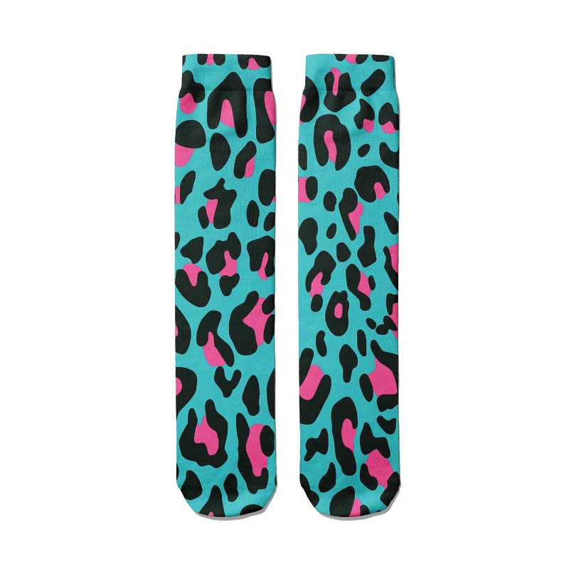 Street Leopard Print Men Women Cotton Socks Pink Spots On Blue High Ankle Bike Riding Socks Punk Leisure Skateboard Warm Socks