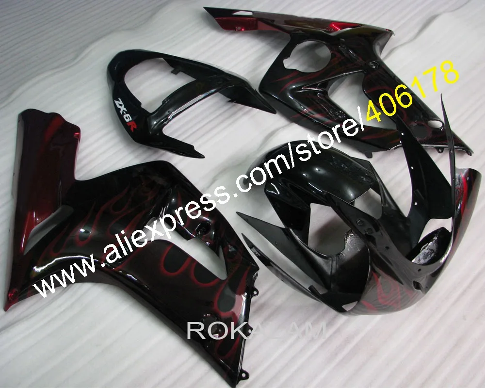 

For Kawasaki Fairing Ninja ZX6R 2003 2004 Red Flame ZX-6R 03 04 ZX 6R Motorbike Fairings Body Kits (Injection Molding)