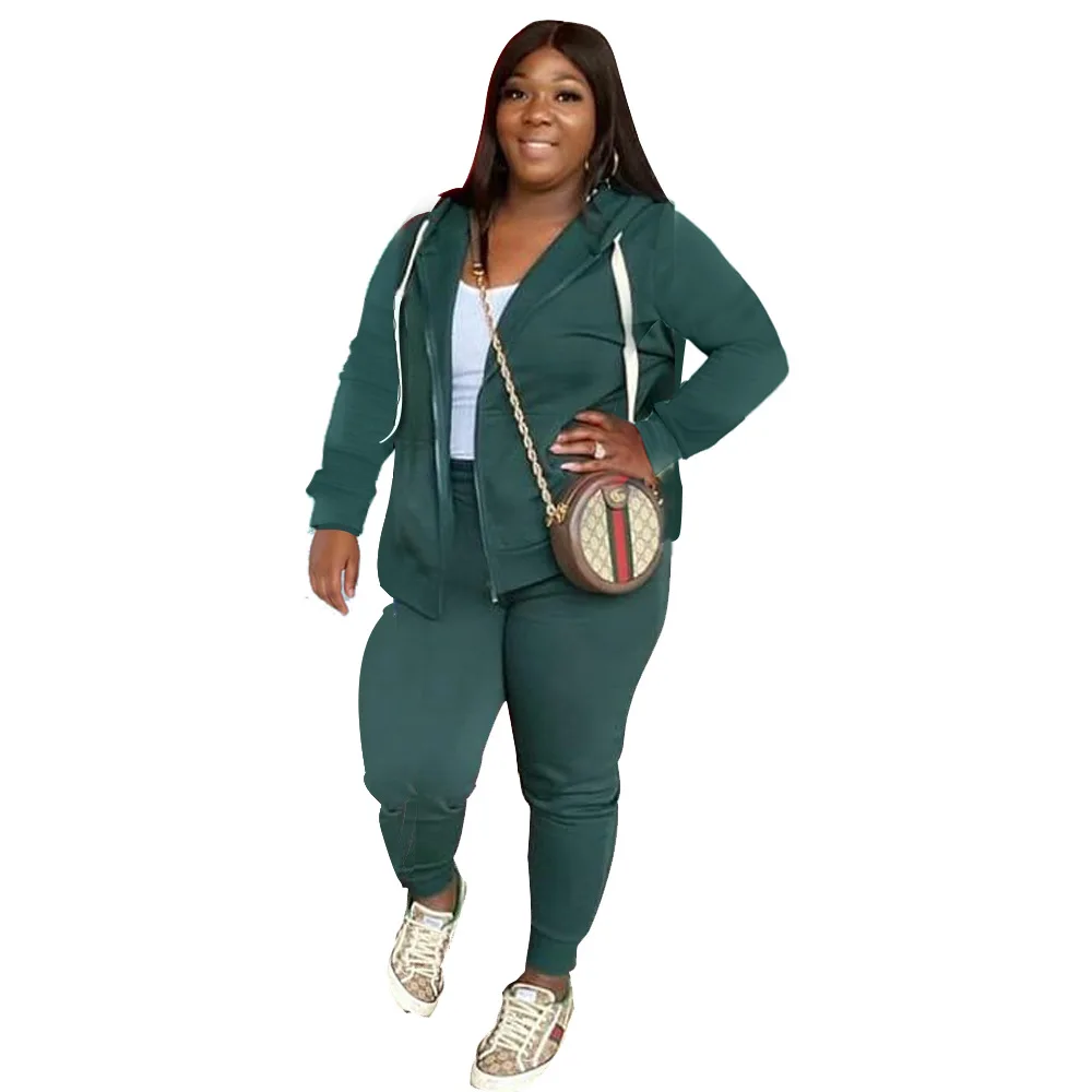 L-4XL Plus Size Sets Winter Long Sleeve 2 Two Piece Women Outfit Sport Hoodies Pants Suits Solid Color Wholesale Dropshipping