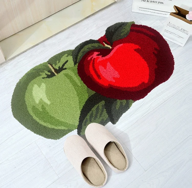 

Handmade Art Carpet Antiskid Door Mat Apple Shaped Area Rugs Bedroom Hallway Floor Mat for Christmas Halloween Decoration