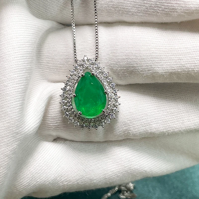 Cellacity Classic emerald jewelry set earring pendant necklace for charm lady with water drop shape 10*14mm gemstones jewelry