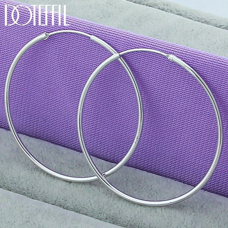 DOTEFFIL 925 Sterling Silver Smooth 35/50/60mm Big Circle Hoop Earrings Dla kobiet Biżuteria ślubna zaręczynowa