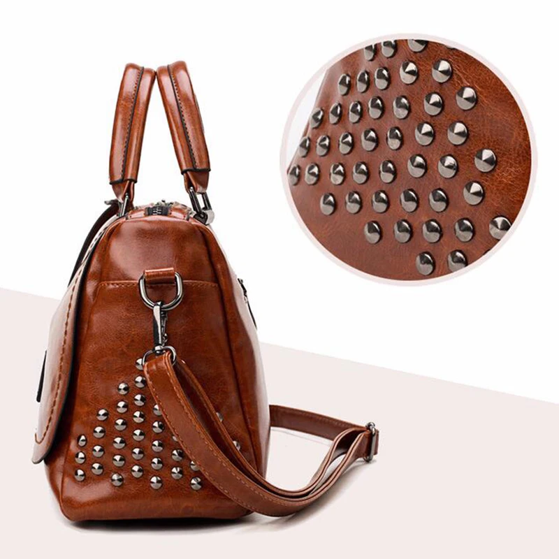 Vintage Rivet Handbags PU Leather Women Bag Sequined Shoulder Bag Designer Women Leather Handbags Luxury Ladies HandBag