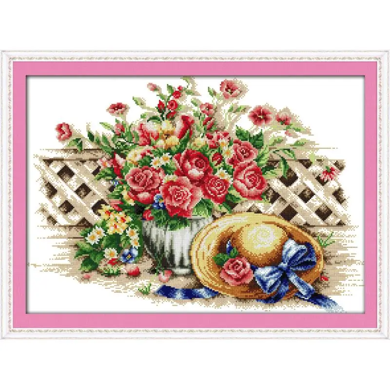 

Sweet flower hat cross stitch embroidery kit Aida14ct 11ct printed fabric embroidery set DMC cross stitch crafts home decoration