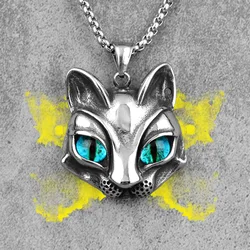 Animal Cat Blue Eyes Long Men Necklaces Pendants Chain Punk for Boyfriend Male Stainless Steel Jewelry Creativity Gift Wholesale