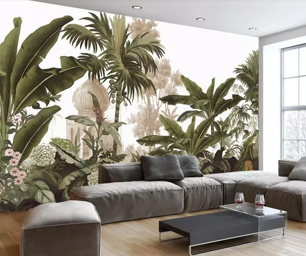 XUE SU Wall Covering Customวอลล์เปเปอร์โมเดิร์นMinimalistกล้วยLeafพื้นหลังห้องนอน3Dภาพจิตรกรรมฝาผนัง