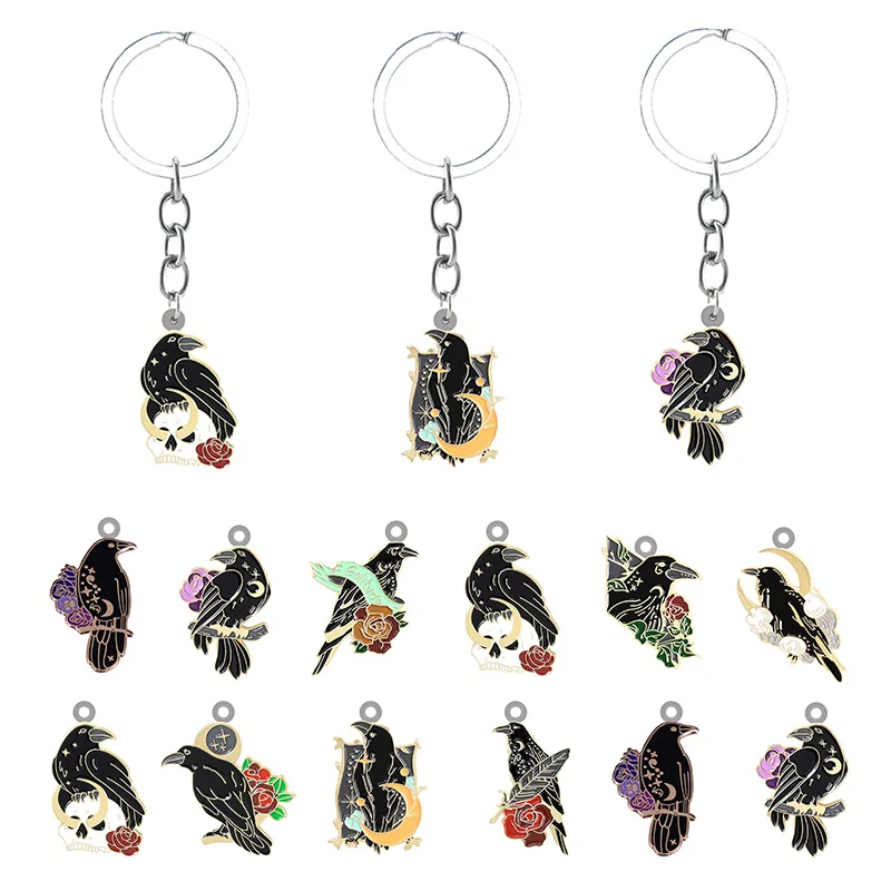 TAFREE Crow Pattern Cartoon Creative Design Personality Keychain Epoxy Resin Backpack School Bag Keychain Jewelry