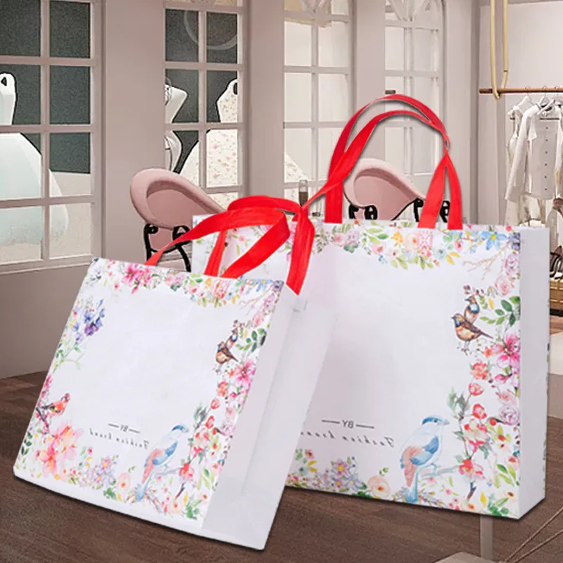 1PC Flower Print Foldable Shopping Bag Reusable Eco Shopper Bag Large Women Storage Tote Pouch Non-Woven Grocery Shopping Bags