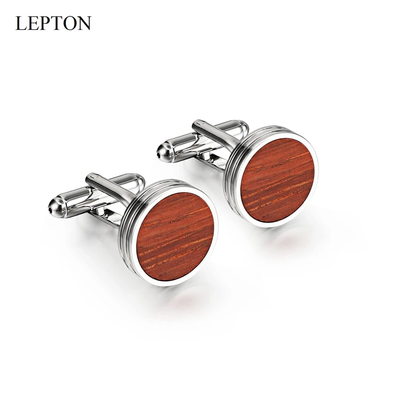 

Hot Sale Wood Cufflinks For Mens High Quality Lepton Jewelry RoseWood Cuff links Men Shirt Cuffs Cufflink Drop Shipping