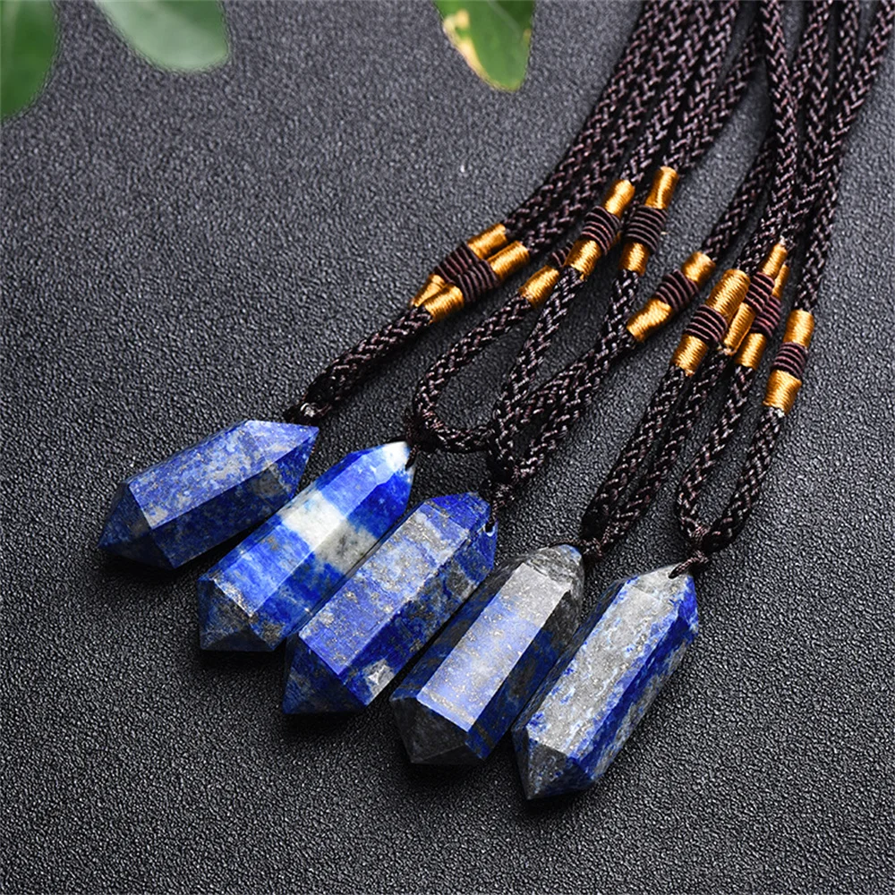 Lapis Lazuli Crystal Double Point Pendant Natural Gemstone Reiki Healing Stone with String