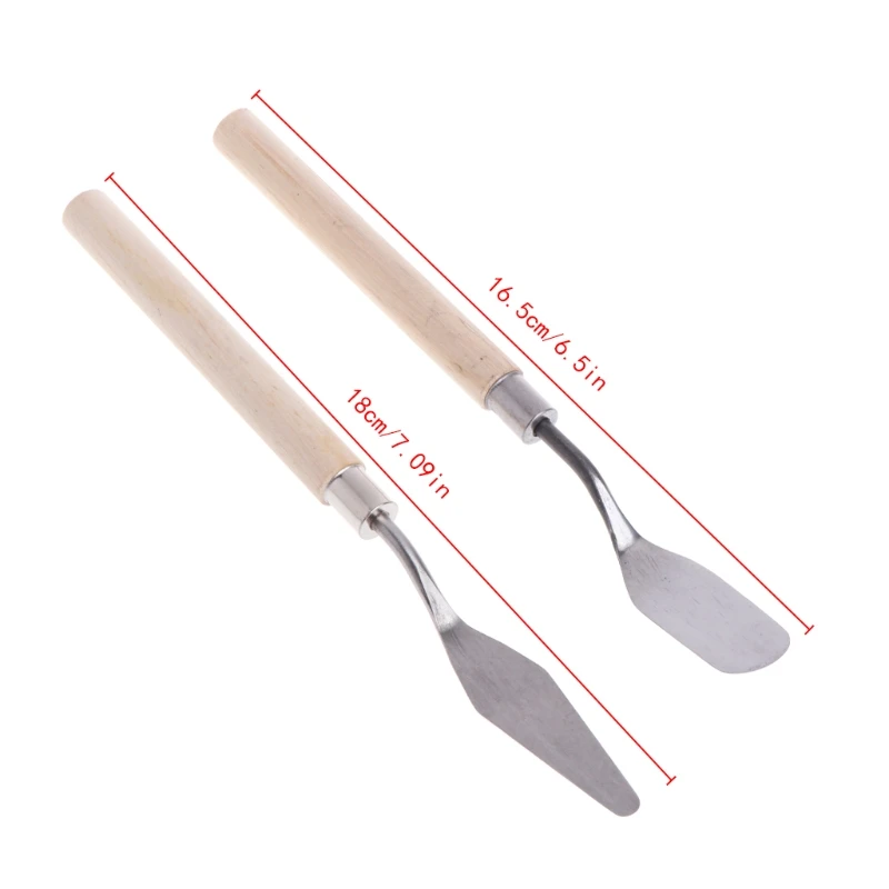 2 uds de acero inoxidable paleta, cuchillo, espátula raspador de mezcla de pintura al óleo