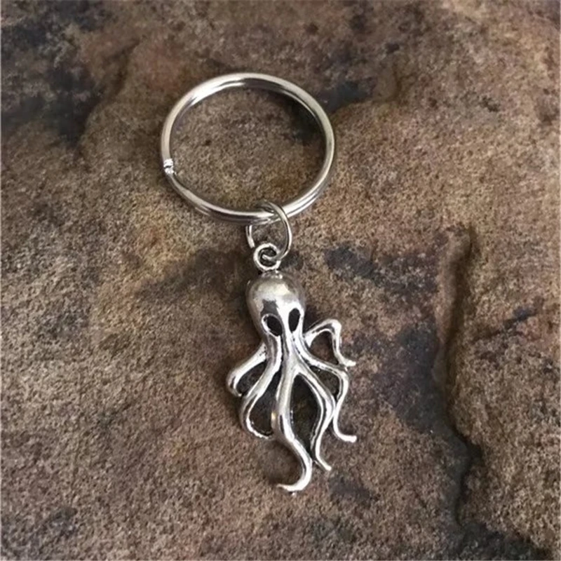 Antique Silver Color Octopus Keychain Gifts, Punk Animal Keychain