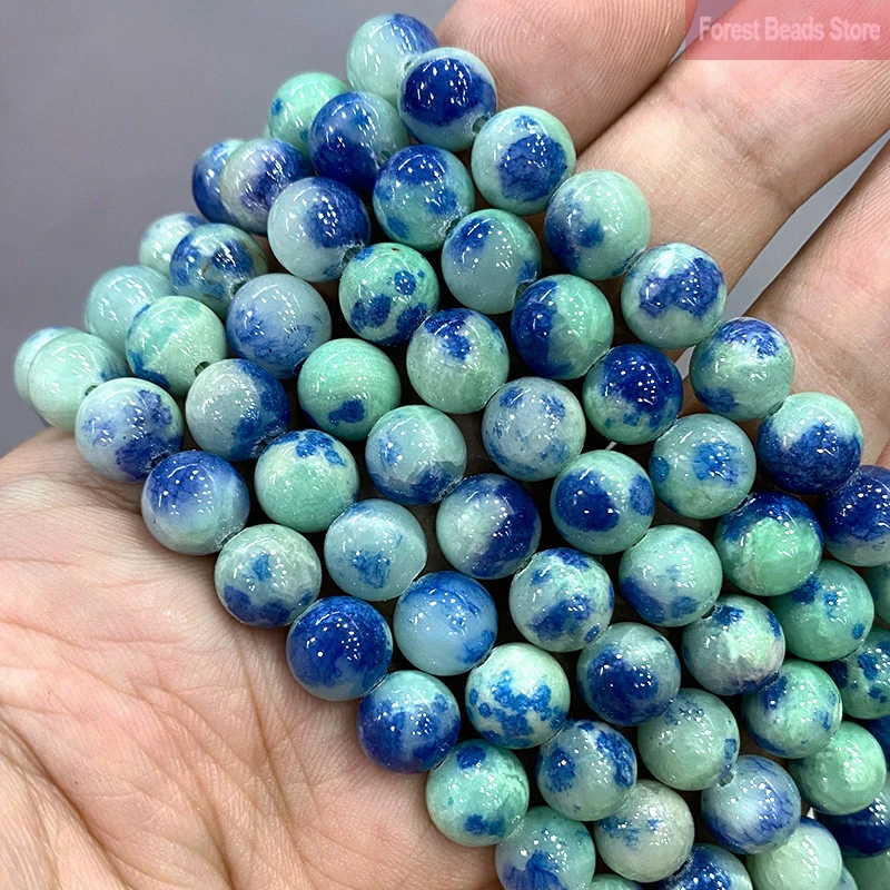 Green Blue Persian Jades Round Loose Spacer Beads Natural Stone Beads DIY Jewelry Making for Earrings Bracelets 15\'\' 6/8/10/12mm