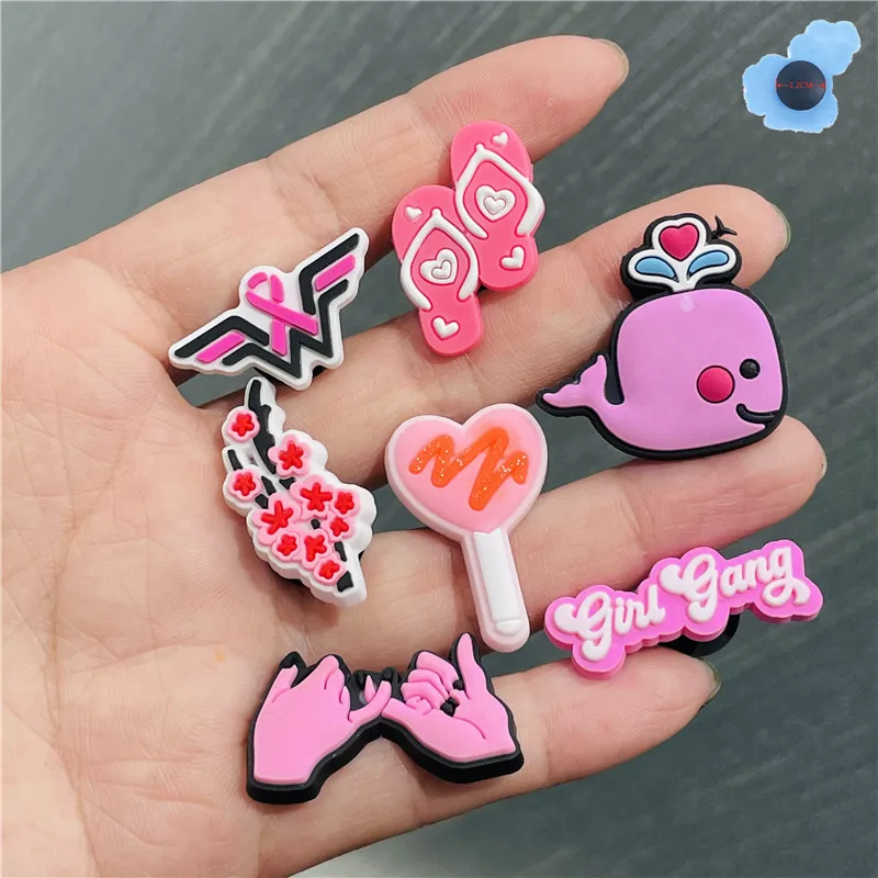 Single Sale Pink Color Slippers Heart Hands PVC Shoe Charms Decoration Diy WristbandscuteShoe Accessories Kids Party Gift