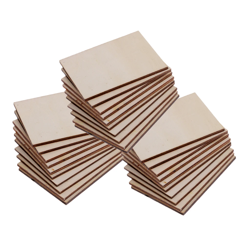 30Pcs Blank Plain Wooden Cutout Rectangle Shape DIY Card Scrapbooking for Crafting, Labeling, and Creating