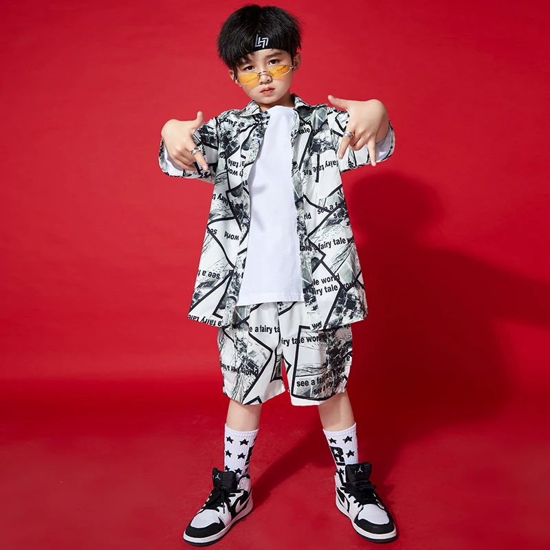 Kids Hip Hop Clothing Geometry Oversized Shirt Tops Streetwear Summer Shorts for Girls Boys Carnival Jazz Dance Costume Clothes