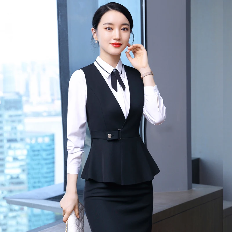 Naviu High Qualitty Fashion 2022 Women Suit Two Pieces Set Vest and Skirt Formal Uniform Office Wear