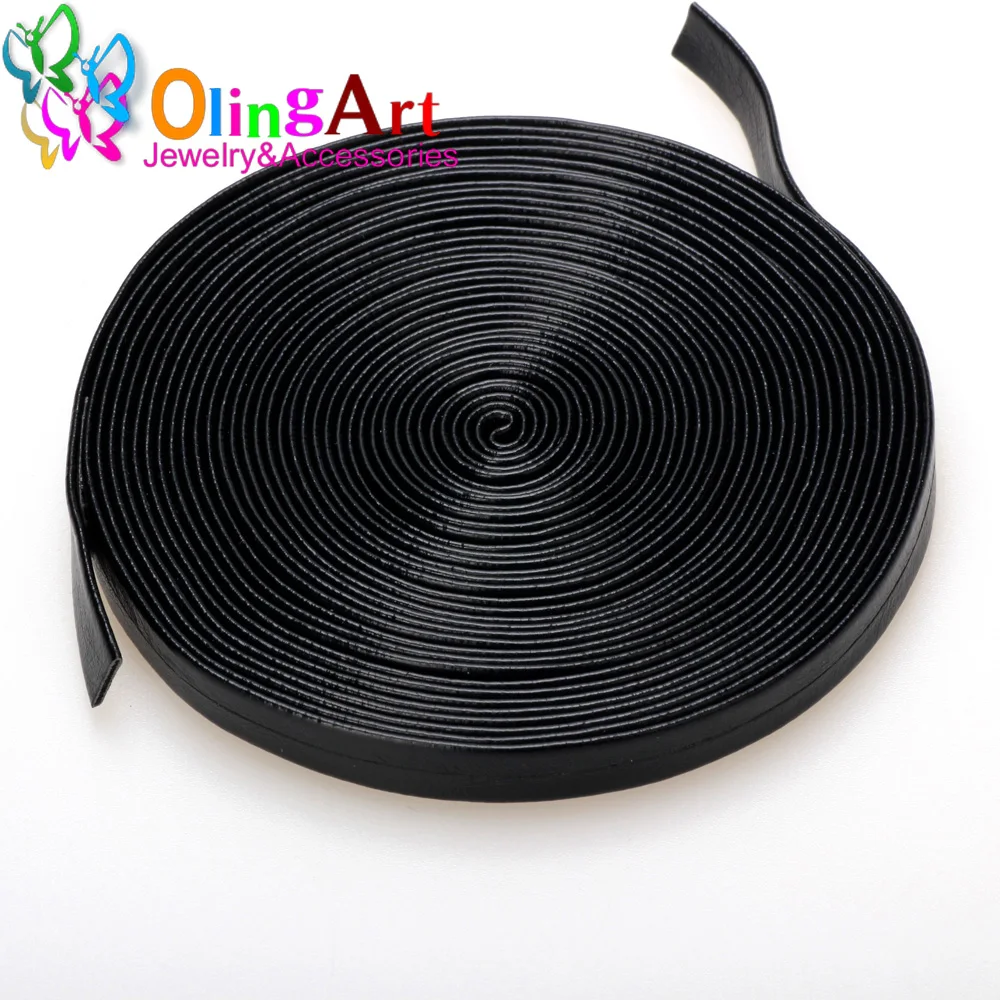 OlingArt 8*2mm 5M/lot black Colour Flat Simulation PU leather Rope/Cords DIY necklace Bracelet earrings choker jewelry making