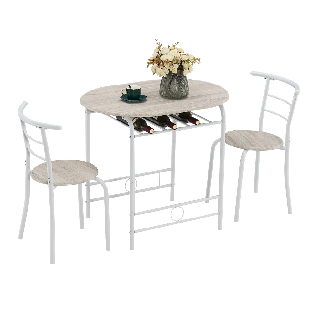 Dining Table Set Baking Lacquer Couples Bending Back Breakfast Table (1 Table and 2 Chairs) Oak PVC 80x53x76CM White[US-Stock]