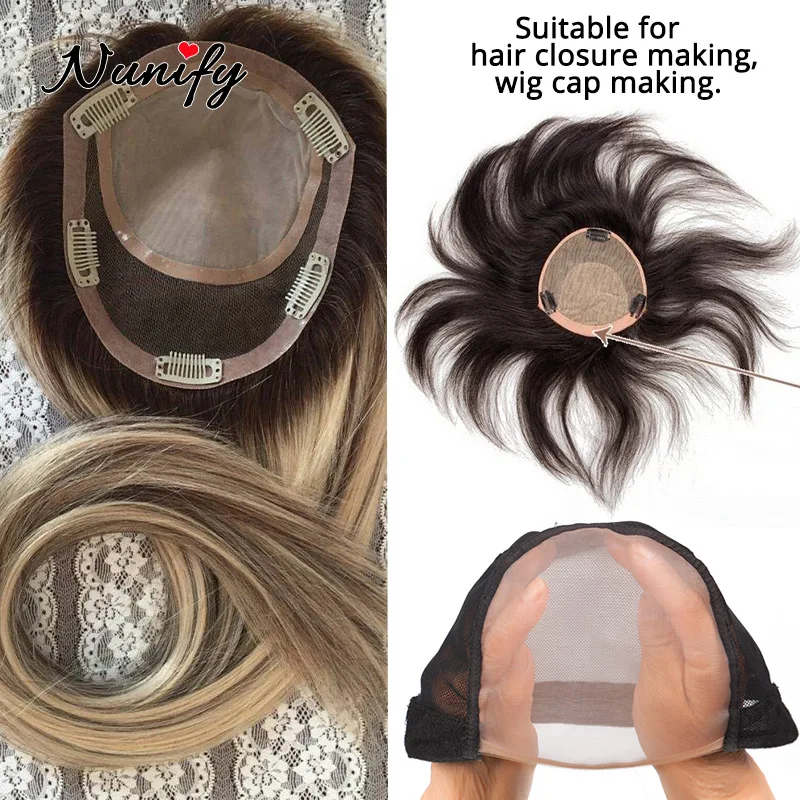 DAHIFY-Filet à Perruque en Dentelle Suisse, Filet Mono Beige, Filet à Cheveux artificiel astique Réglable, Bonnets en Dentelle Suisse, Médailles Invisibles, 1Pc Lot