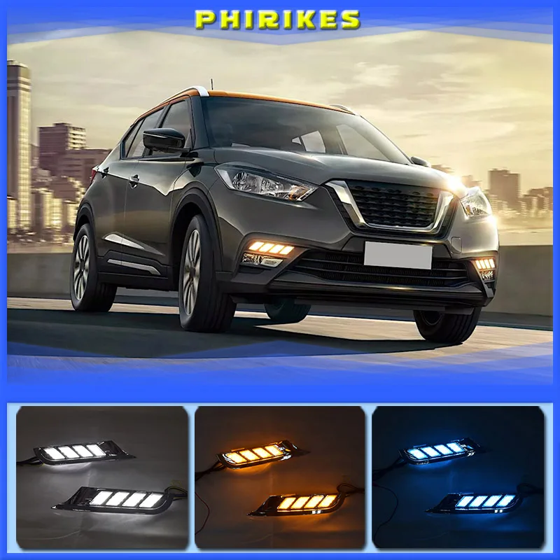 

2Pcs For Nissan Kicks 2017 2018 waterproof yellow turn Signal relay car styling LED DRL Daytime Running Lights Daylight fog lamp