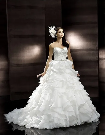 Robe de mariée en dentelle avec perles, couches en organza, douceur extraordinaire, ceinture ornée, livraison gratuite