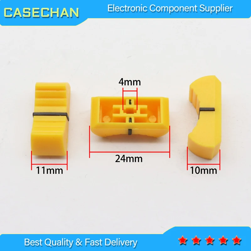 10pcs yellow mixer fader cap straight slide potentiometer fader button / Playing discs knob cap 4mm hole audio adjustment cap