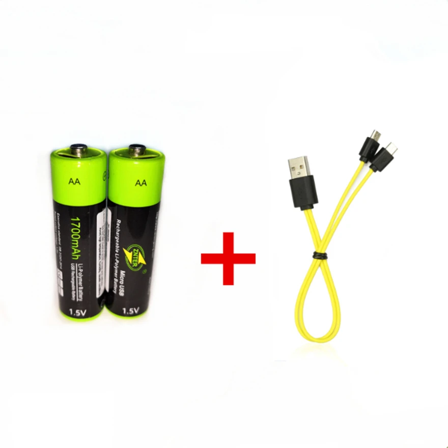 2 sztuk ZNTER 1.5V AA 1700mAh akumulator litowy wielokrotnego ładowania USB bateria litowo-polimerowa + kabel Micro USB