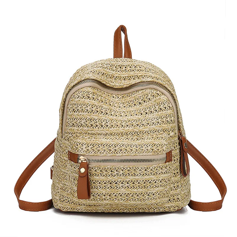 RanHuang New 2024 Summer Fashion Women\'s Straw Backpack Girls Small Backpacks Beach Bags Travel Bags Beige mochila feminina