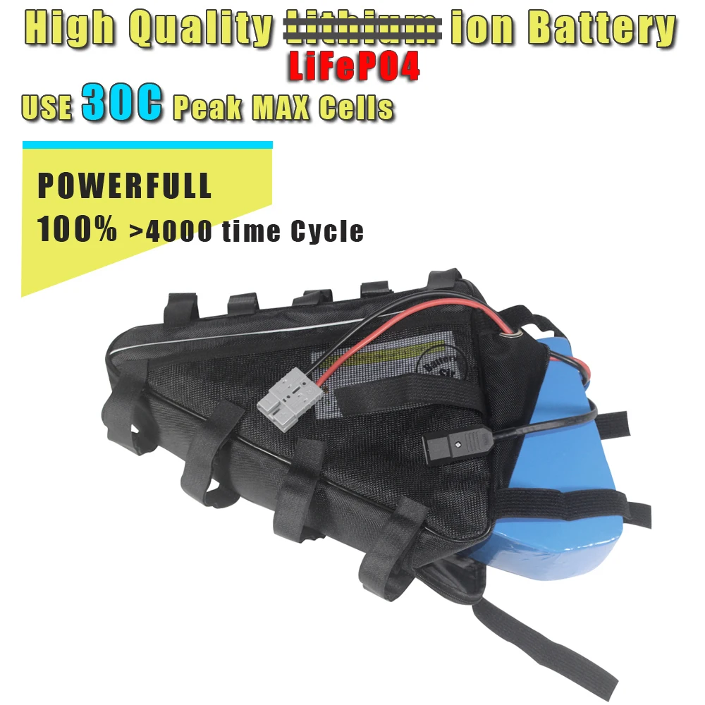 LiFePO4 24V 36V 48V 60V 52V 72V Triangle Bag Electric bike Battery 4000 time Long life cycle