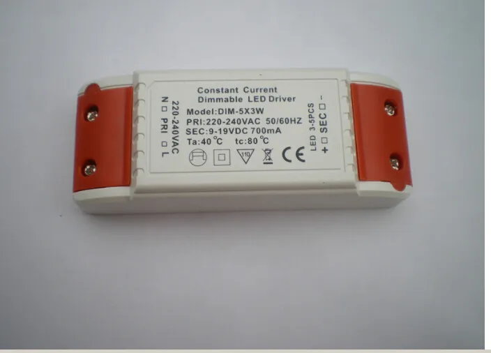 100pcs lowest price constant voltage DC9-19V 5*3W dimmable led driver dim for LED strip MR16, Input 220-240VAC