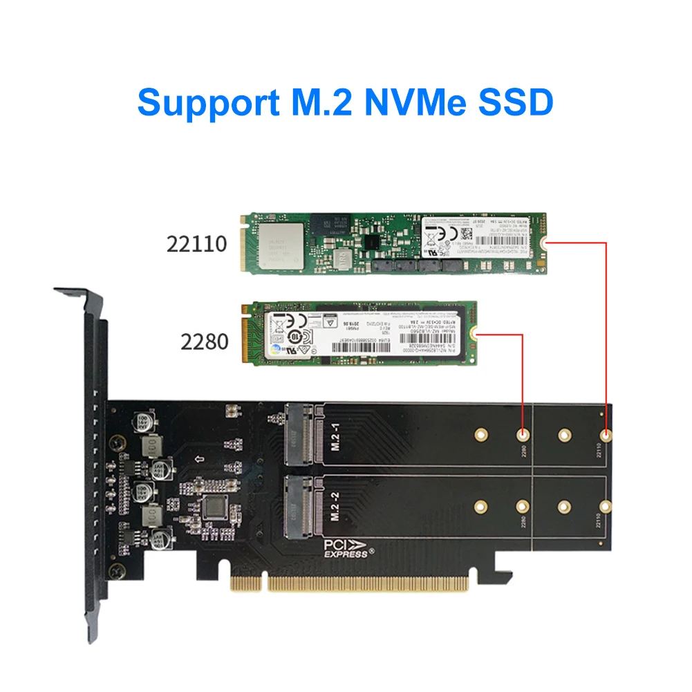 PCIe To M2 Adapter Card, PCIE X16 4 Port M2 NVME M Key SSD Add on Card M.2 PCI Express X16 Adapter VROC RAID Expansion Card Chia