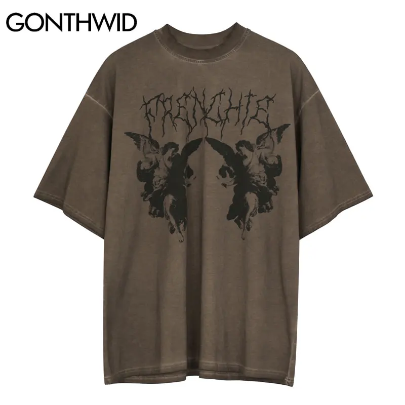 GONTHWID Tshirts Streetwear Vintage Painting Print Punk Rock Gothic Tees Shirts Hip Hop Fashion Summer Casual Loose Cotton Tops
