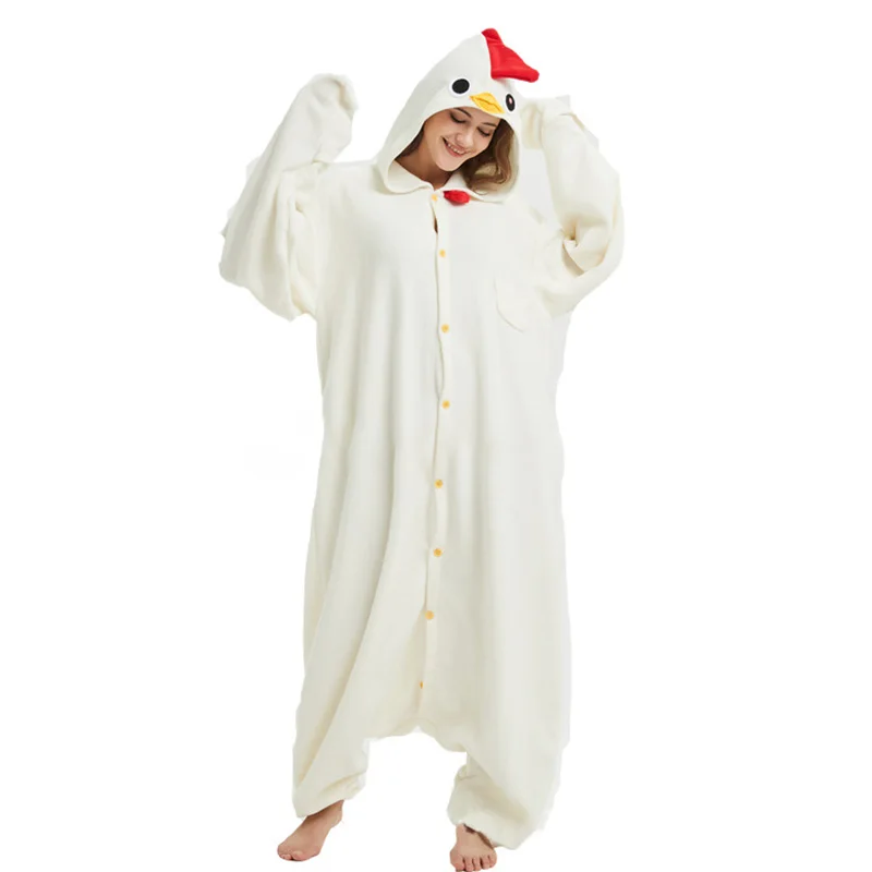 

Unisex Cock Onesies Women Animal Kigurumis White Cute Funny Overalls Adult Festival GIft Halloween Suit Winter Pajama Loose