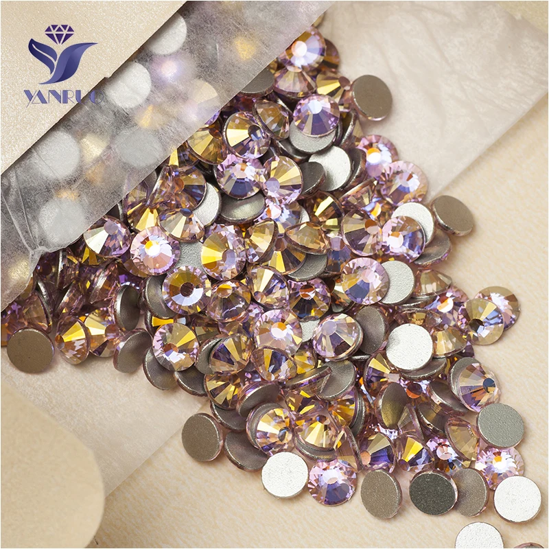 YANRUO 2058NoHF All Sizes Lt.Rose AB Top Quality Non Hotfix Flatback Glue On Strass Glass Crystal Nail Art Rhinestones