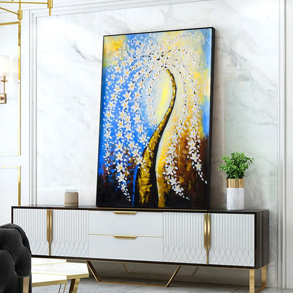 

Modern Abstract Knife Oil Painting Canvas Art Texture Colorful Blossom Tree Handmade Oil Paintings for Home Wall Decoration