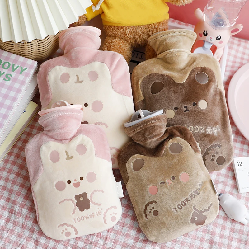 500/1000ml Kawaii Bear Hot Water Bottle Plush PVC Cute Large Reusable Hand Foot Belly Warmer Explosion-proof Portable Bags Gift