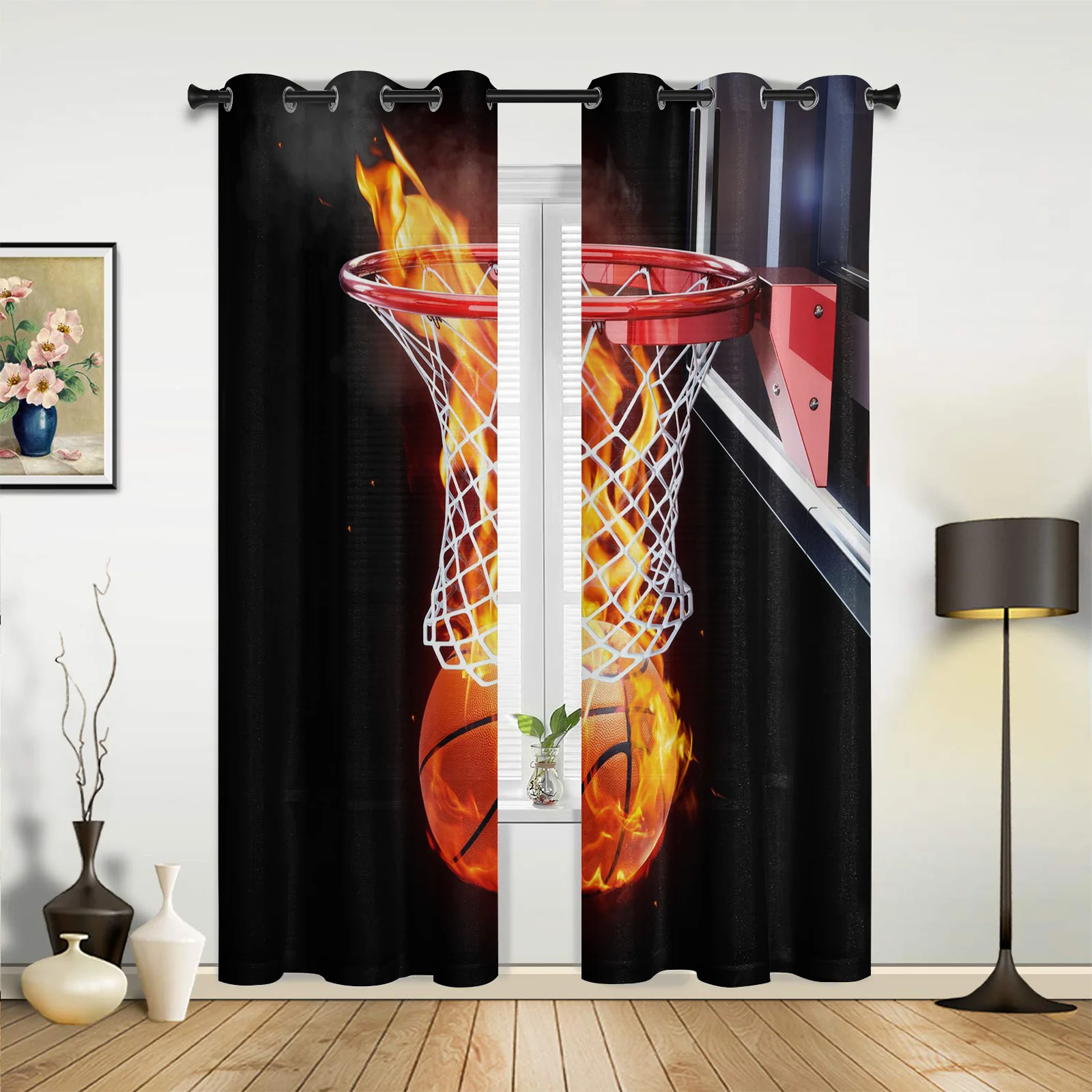 High Quality Home Curtains Basketball Flame Living Room Bedroom Kitchen Hotel Decoration Translucent Window Curtains