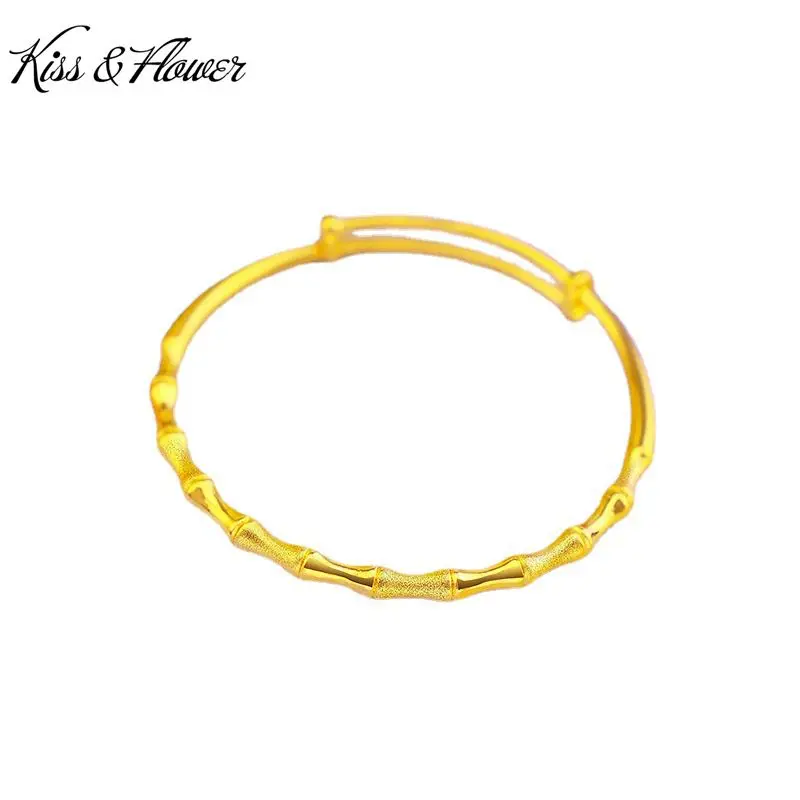 

KISS&FLOWER BR39 Fine Jewelry Wholesale Fashion Woman Birthday Wedding Gift Bamboo Joint 24KT Gold Resizable Bracelet Bangle